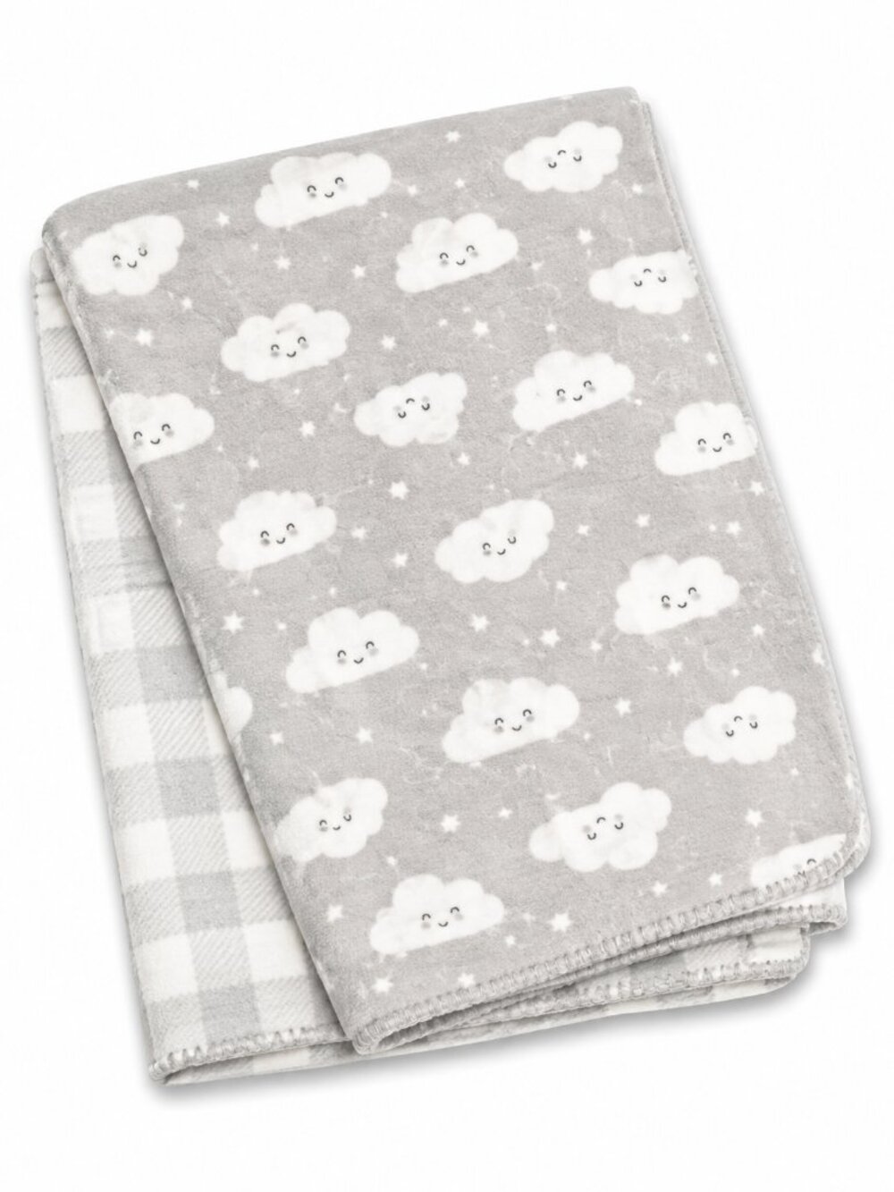 Baby Plush Receiving Blanket | Cloud Print | Soft Infant Blanket | Gray & White